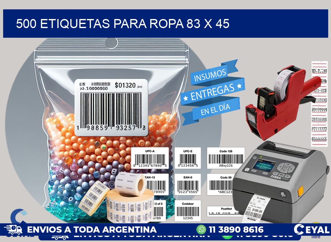 500 ETIQUETAS PARA ROPA 83 x 45