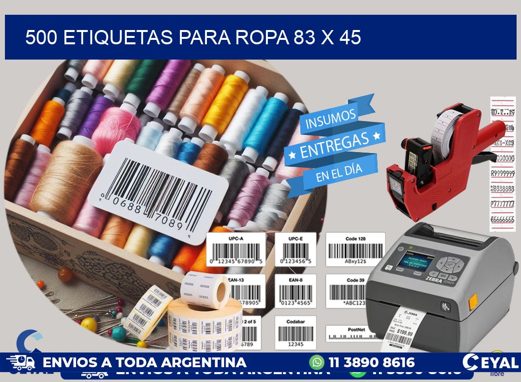 500 ETIQUETAS PARA ROPA 83 x 45