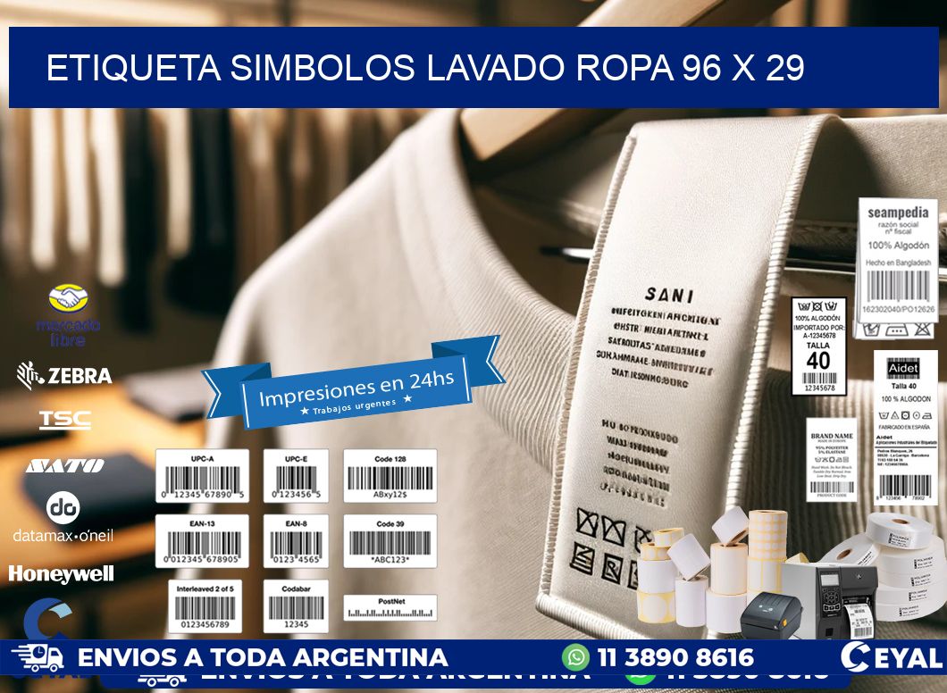 ETIQUETA SIMBOLOS LAVADO ROPA 96 x 29