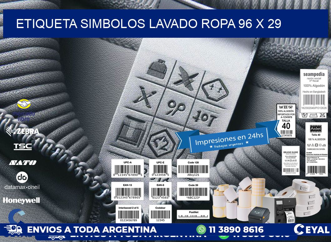 ETIQUETA SIMBOLOS LAVADO ROPA 96 x 29