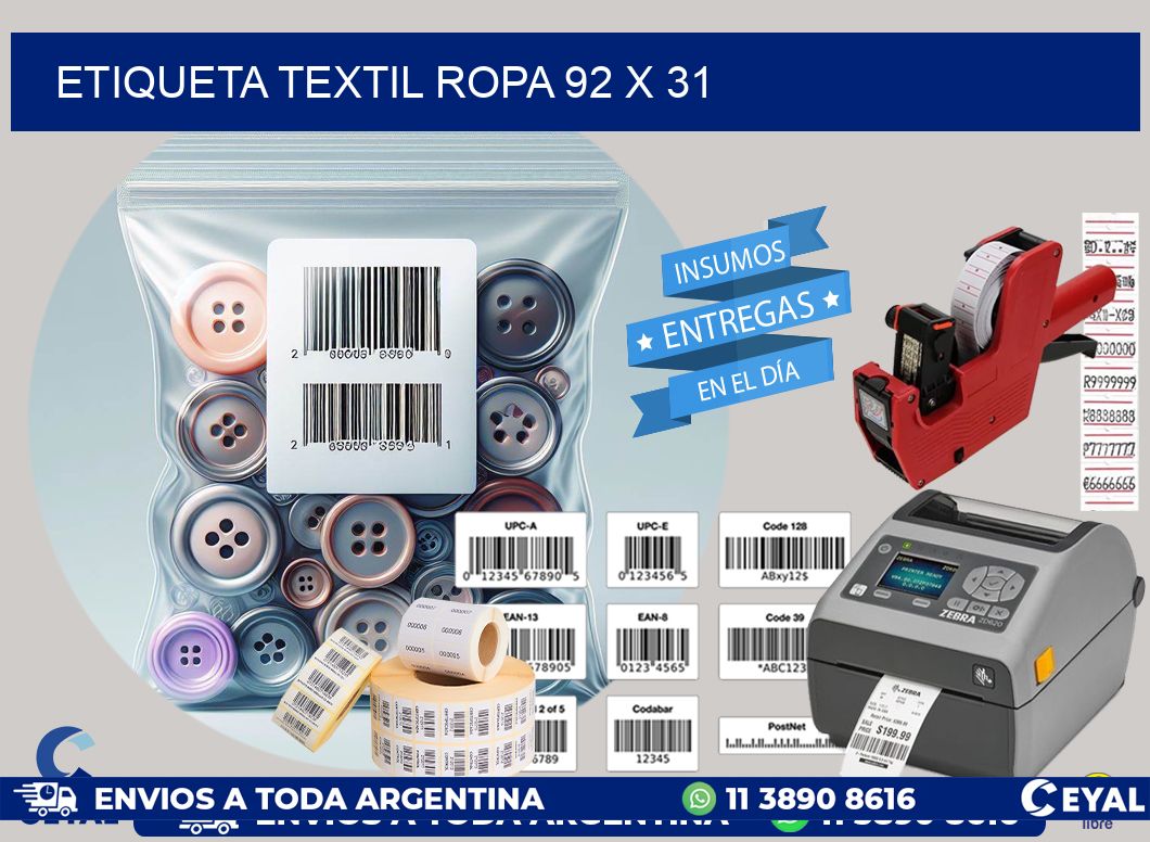 ETIQUETA TEXTIL ROPA 92 x 31