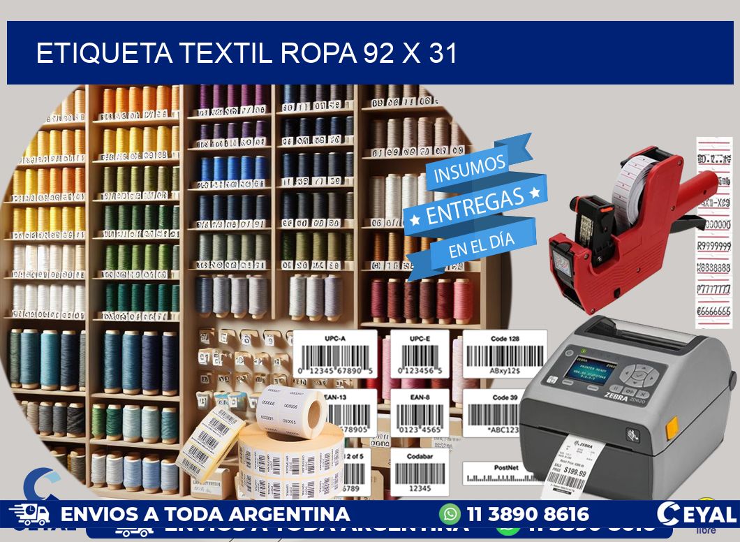 ETIQUETA TEXTIL ROPA 92 x 31