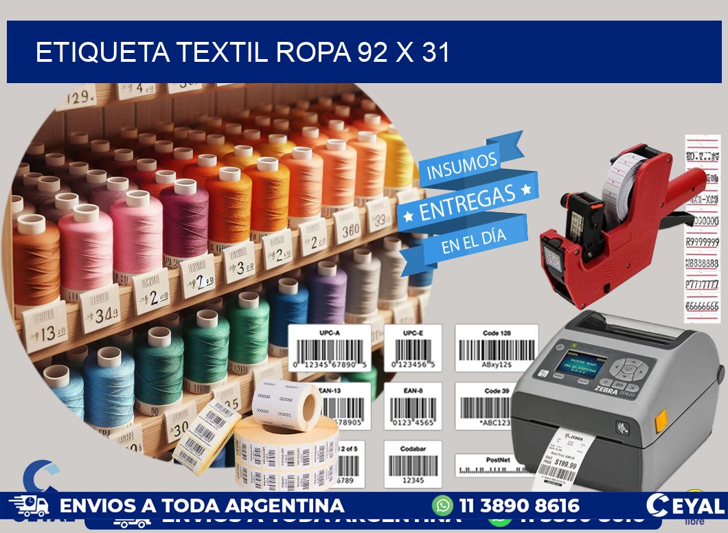 ETIQUETA TEXTIL ROPA 92 x 31