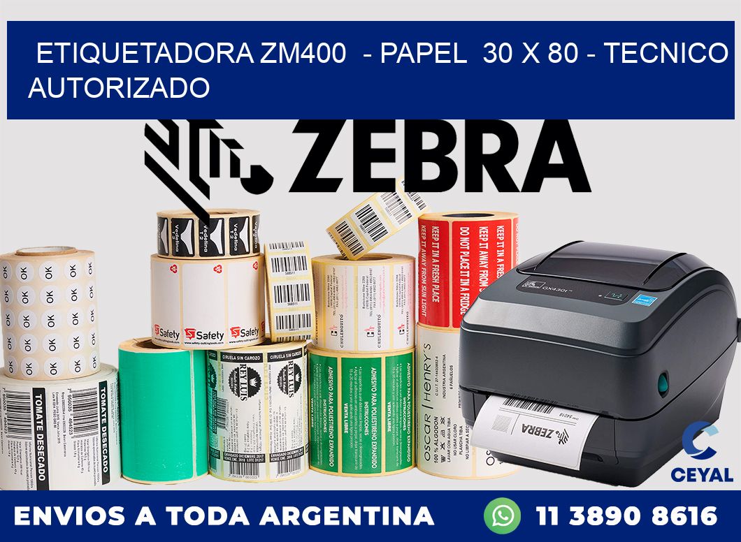 ETIQUETADORA ZM400  - PAPEL  30 x 80 - TECNICO AUTORIZADO