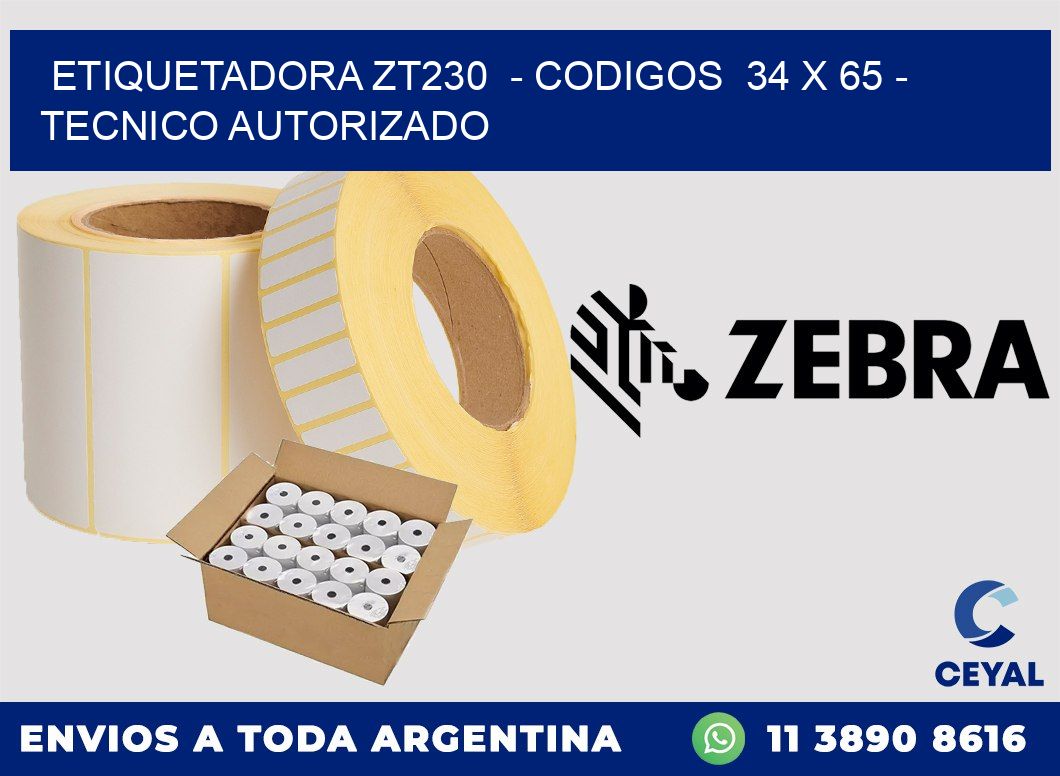 ETIQUETADORA ZT230  - CODIGOS  34 x 65 - TECNICO AUTORIZADO