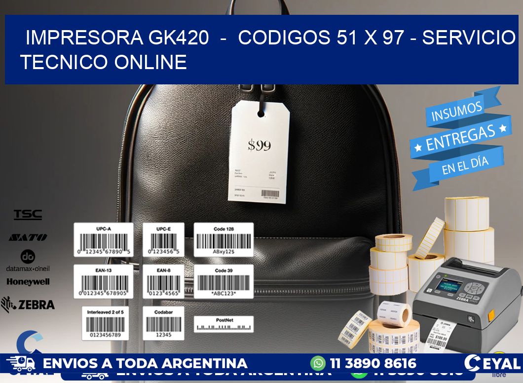 IMPRESORA GK420  -  CODIGOS 51 x 97 - SERVICIO TECNICO ONLINE