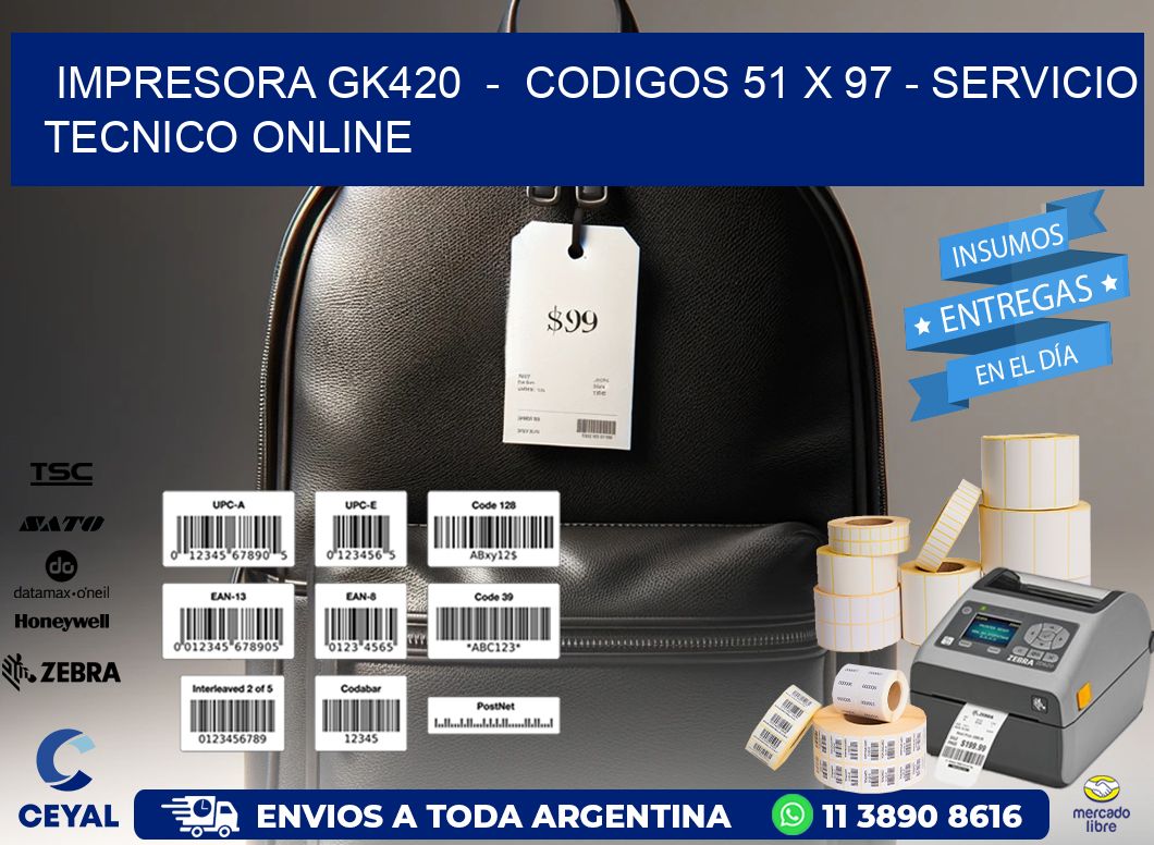 IMPRESORA GK420  -  CODIGOS 51 x 97 - SERVICIO TECNICO ONLINE