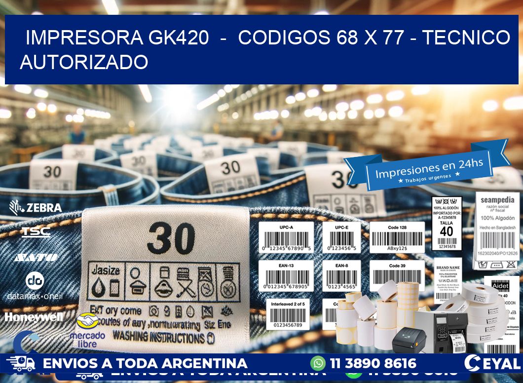 IMPRESORA GK420  -  CODIGOS 68 x 77 - TECNICO AUTORIZADO