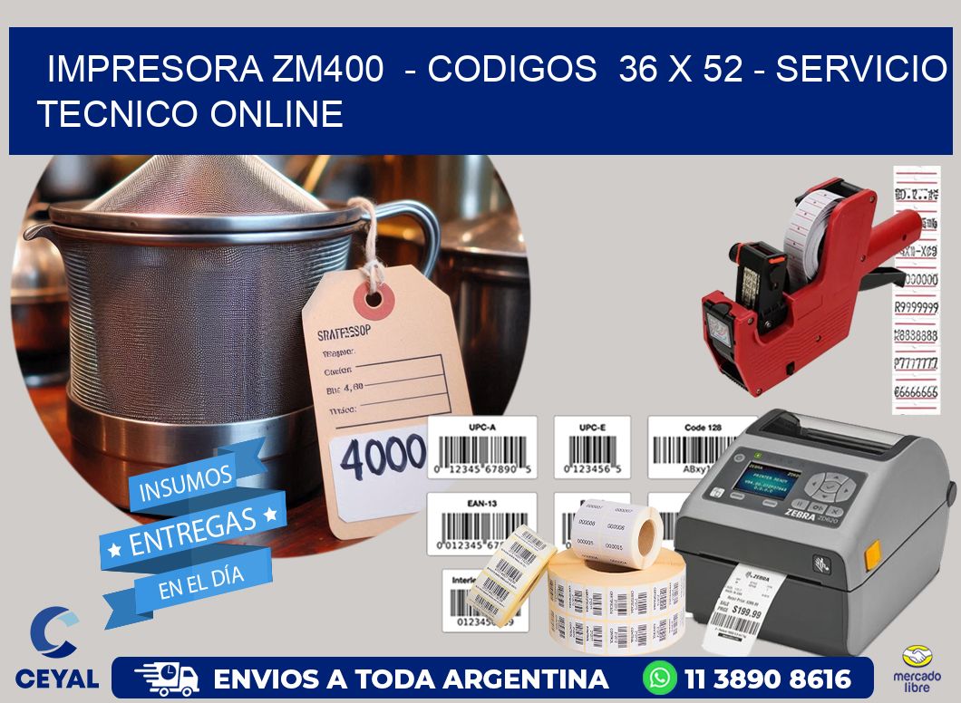 IMPRESORA ZM400  - CODIGOS  36 x 52 - SERVICIO TECNICO ONLINE