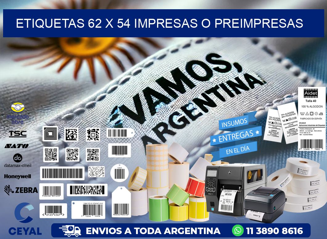 ETIQUETAS 62 x 54 IMPRESAS O PREIMPRESAS