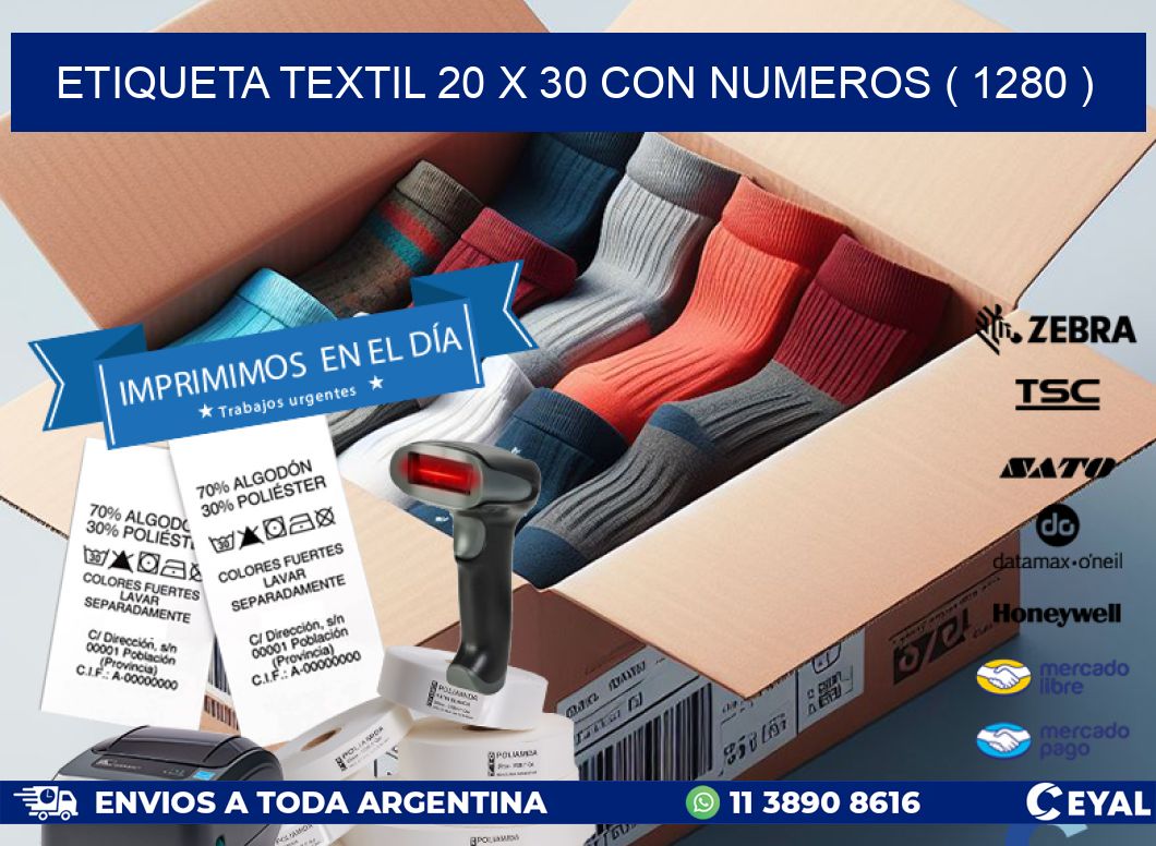 ETIQUETA TEXTIL 20 X 30 CON NUMEROS ( 1280 )