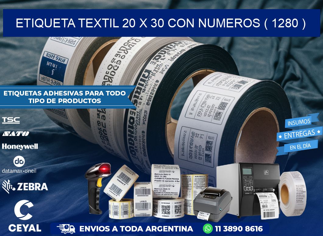 ETIQUETA TEXTIL 20 X 30 CON NUMEROS ( 1280 )