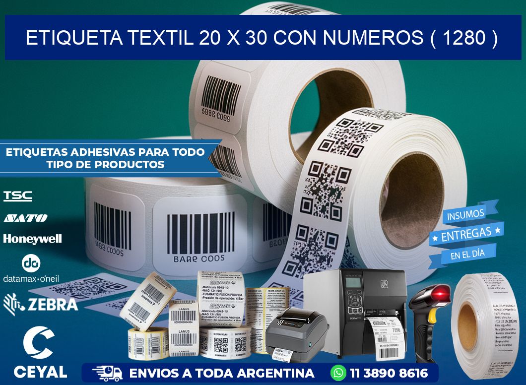 ETIQUETA TEXTIL 20 X 30 CON NUMEROS ( 1280 )