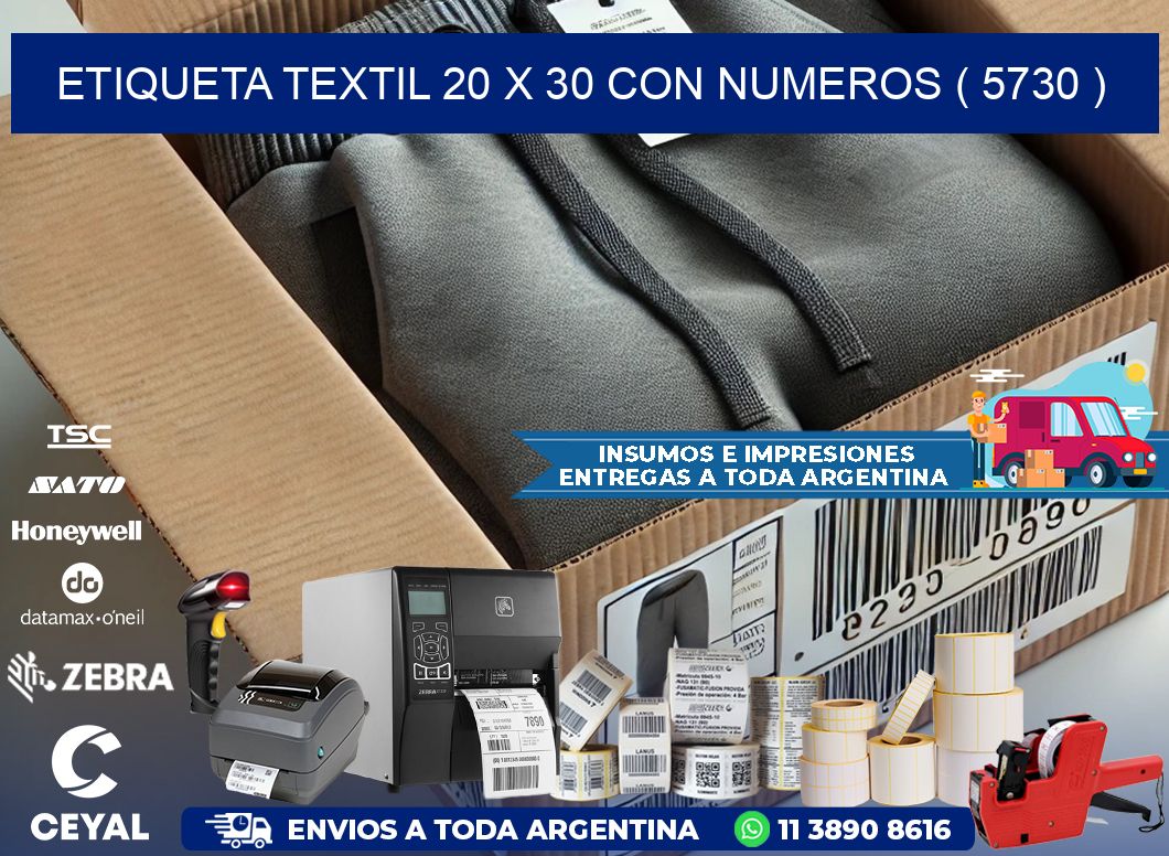 ETIQUETA TEXTIL 20 X 30 CON NUMEROS ( 5730 )