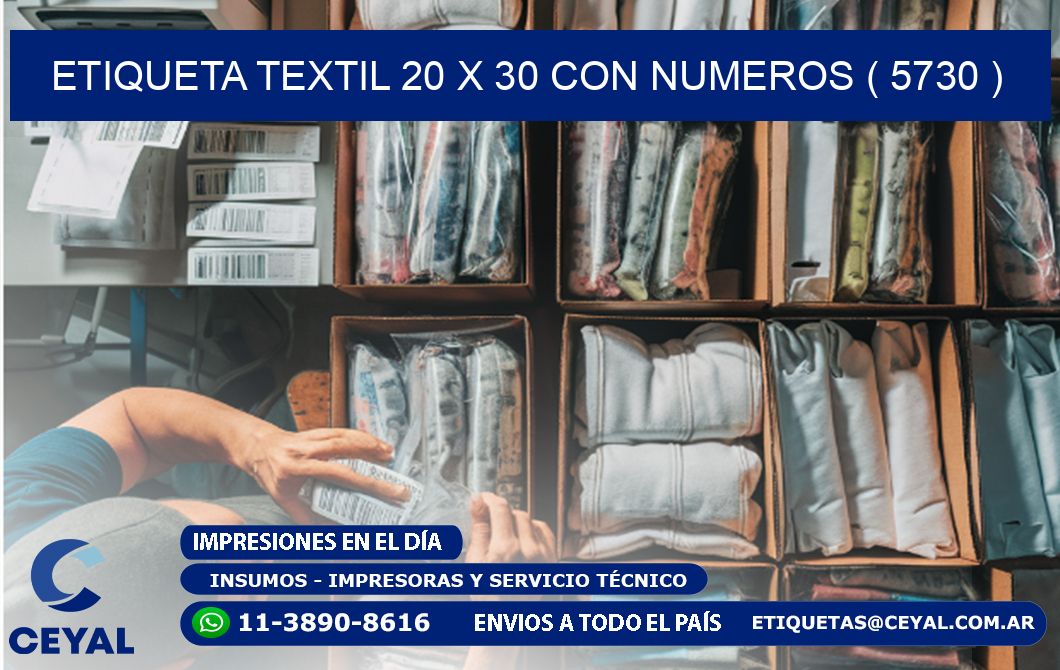 ETIQUETA TEXTIL 20 X 30 CON NUMEROS ( 5730 )