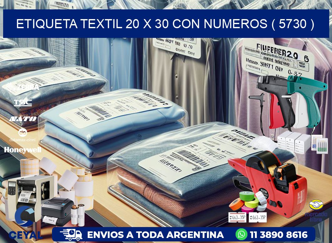 ETIQUETA TEXTIL 20 X 30 CON NUMEROS ( 5730 )