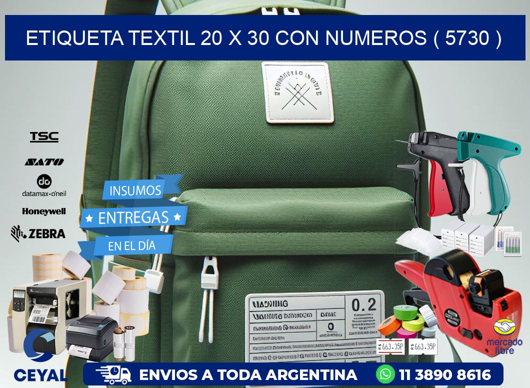 ETIQUETA TEXTIL 20 X 30 CON NUMEROS ( 5730 )