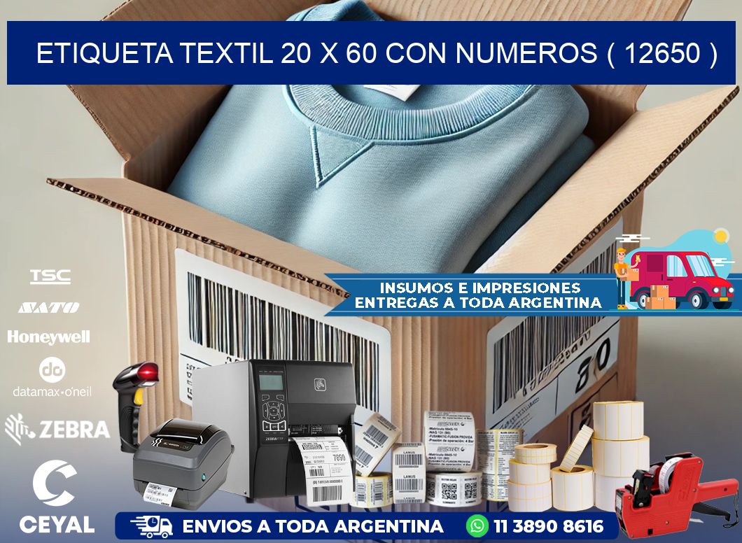 ETIQUETA TEXTIL 20 X 60 CON NUMEROS ( 12650 )