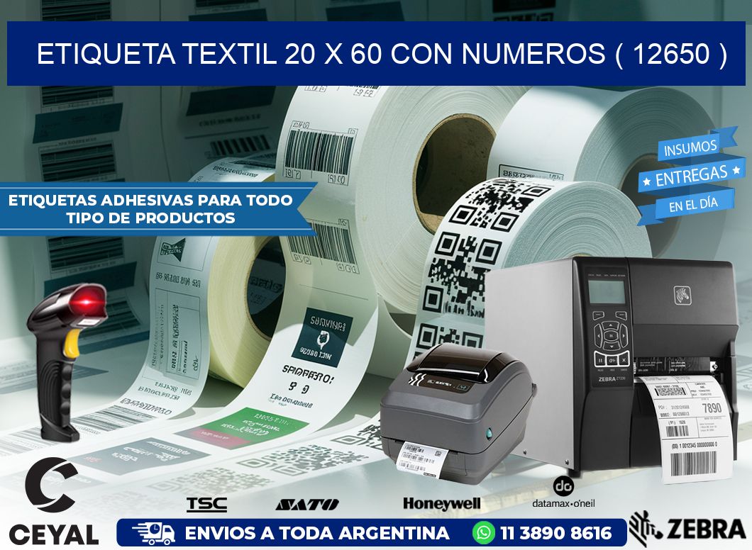 ETIQUETA TEXTIL 20 X 60 CON NUMEROS ( 12650 )