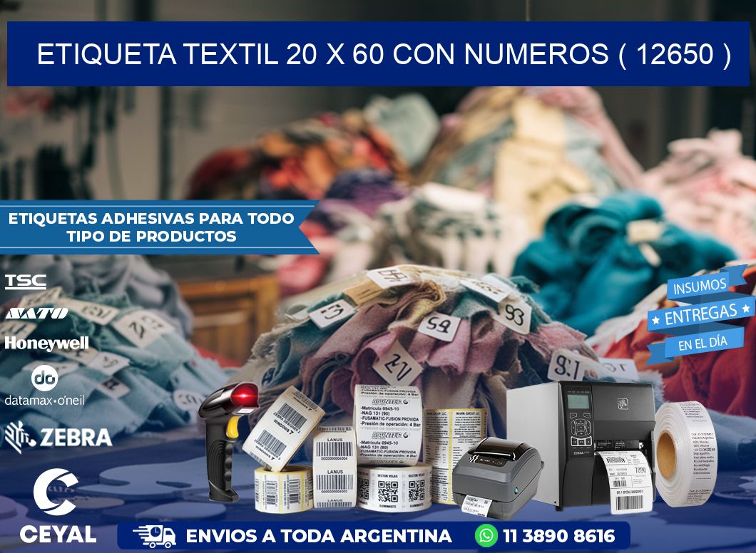 ETIQUETA TEXTIL 20 X 60 CON NUMEROS ( 12650 )