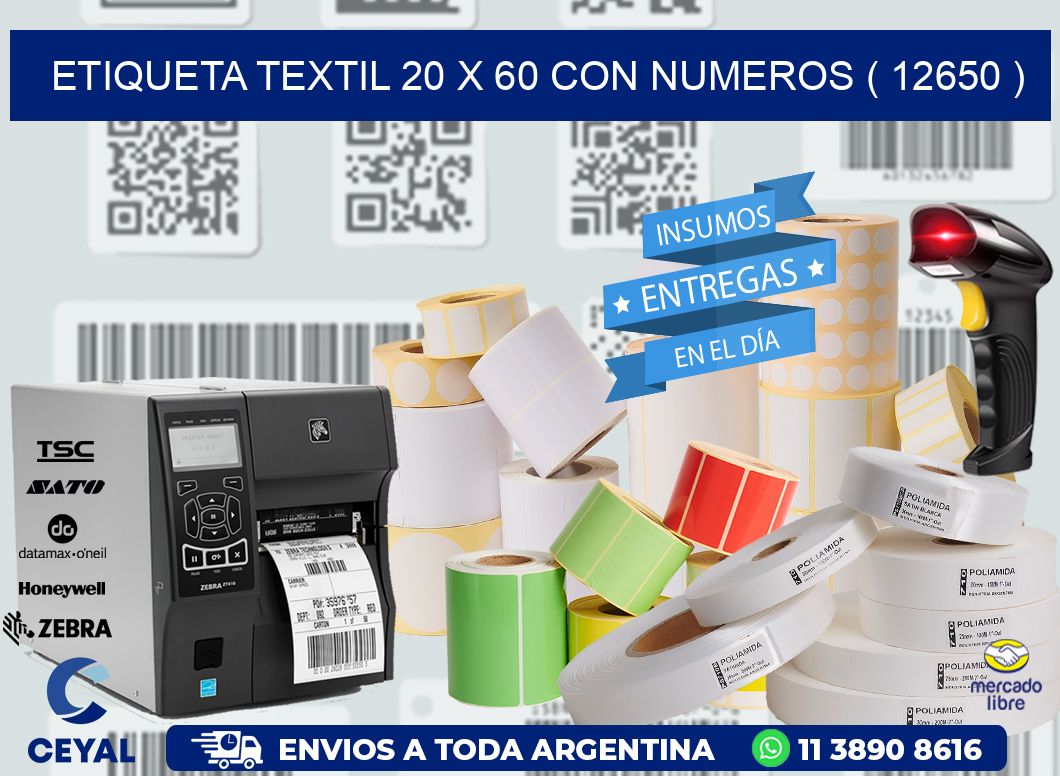 ETIQUETA TEXTIL 20 X 60 CON NUMEROS ( 12650 )