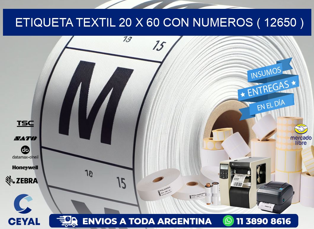 ETIQUETA TEXTIL 20 X 60 CON NUMEROS ( 12650 )