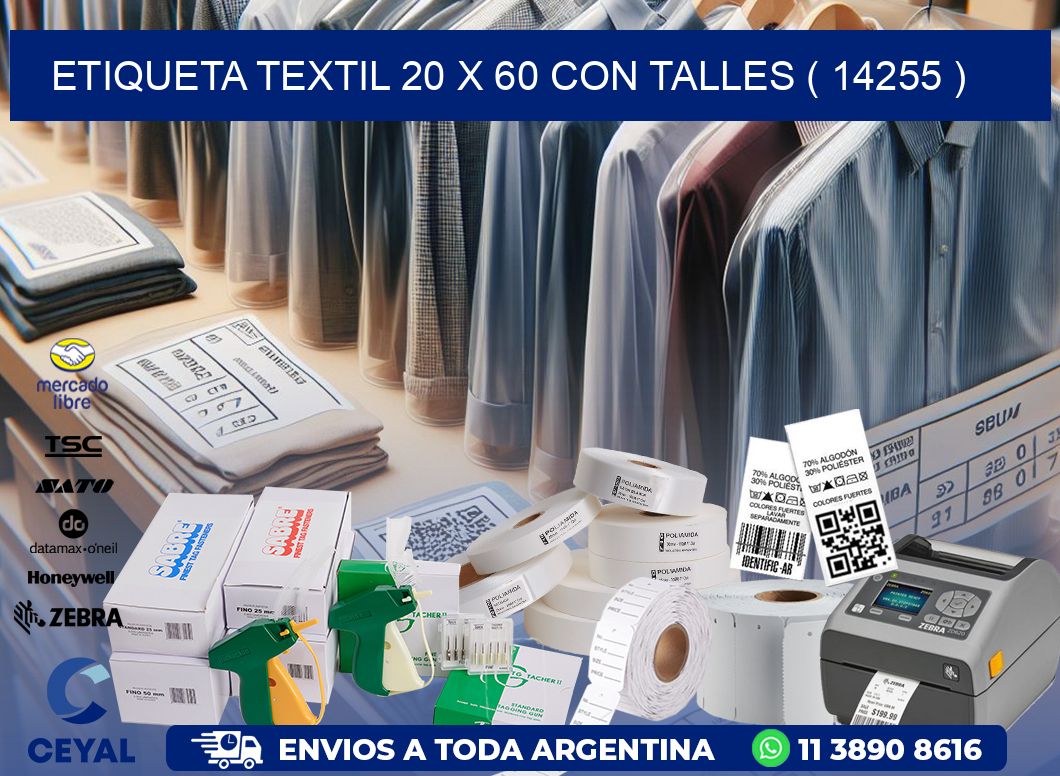 ETIQUETA TEXTIL 20 X 60 CON TALLES ( 14255 )