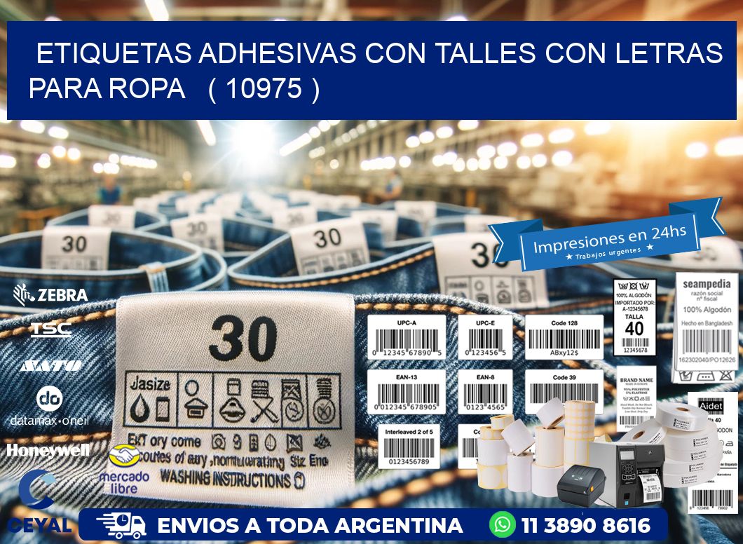 ETIQUETAS ADHESIVAS CON TALLES CON LETRAS PARA ROPA   ( 10975 )