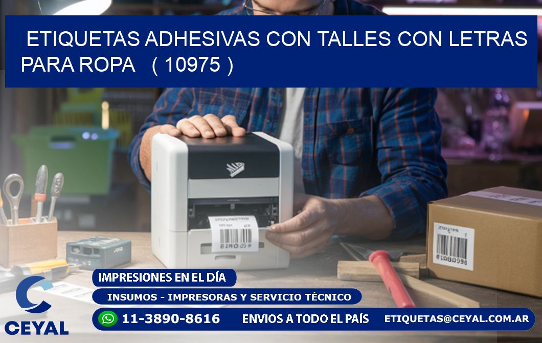 ETIQUETAS ADHESIVAS CON TALLES CON LETRAS PARA ROPA   ( 10975 )