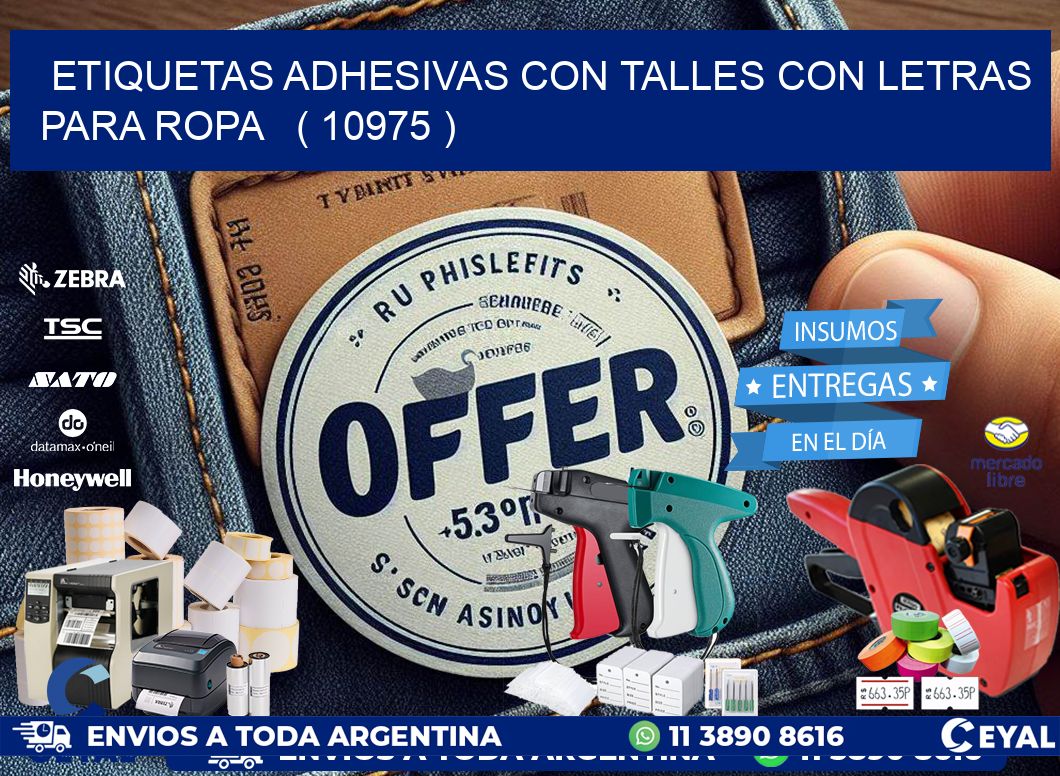 ETIQUETAS ADHESIVAS CON TALLES CON LETRAS PARA ROPA   ( 10975 )