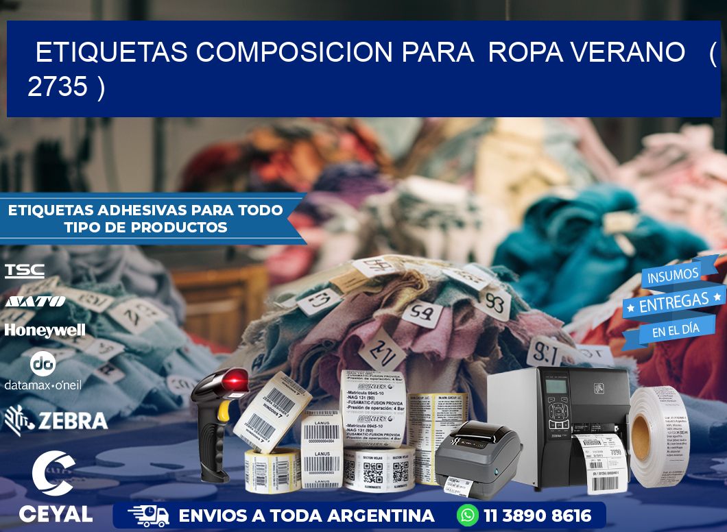 ETIQUETAS COMPOSICION PARA  ROPA VERANO   ( 2735 )