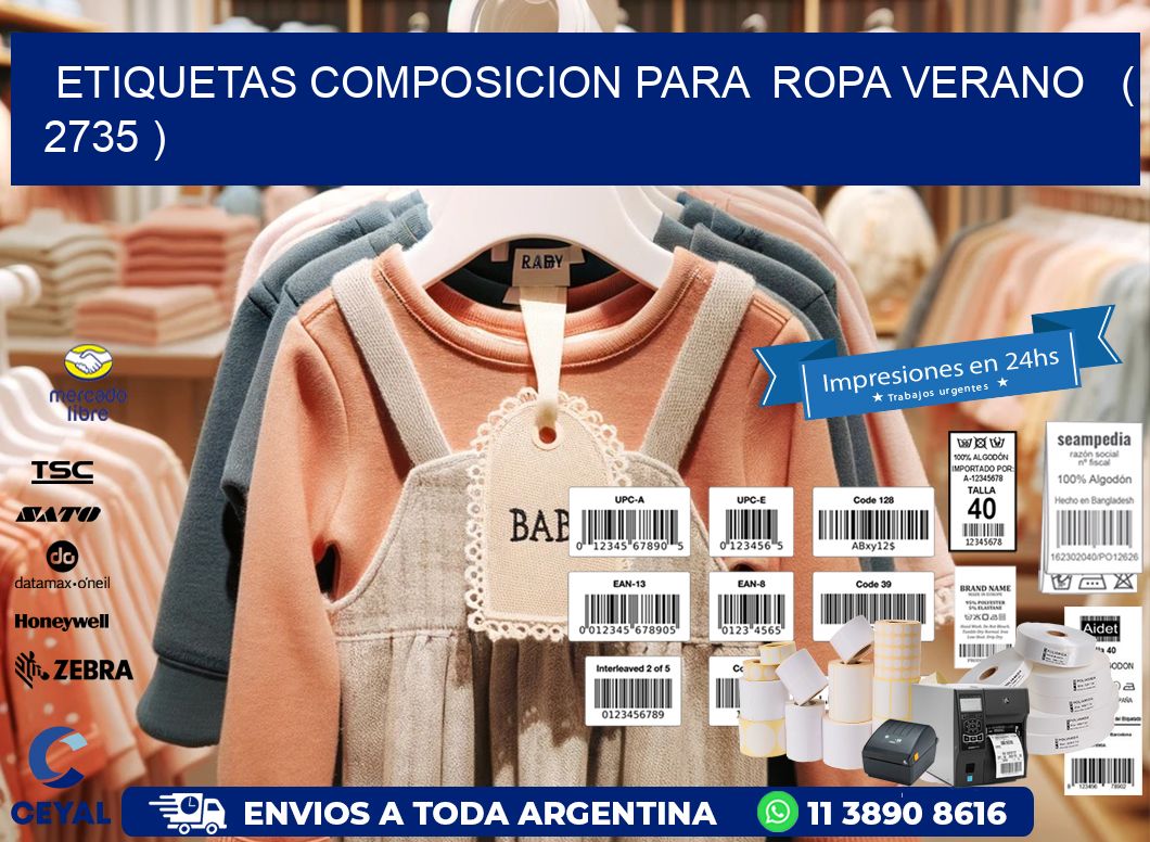 ETIQUETAS COMPOSICION PARA  ROPA VERANO   ( 2735 )