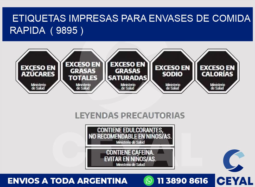 ETIQUETAS IMPRESAS PARA ENVASES DE COMIDA RAPIDA  ( 9895 )