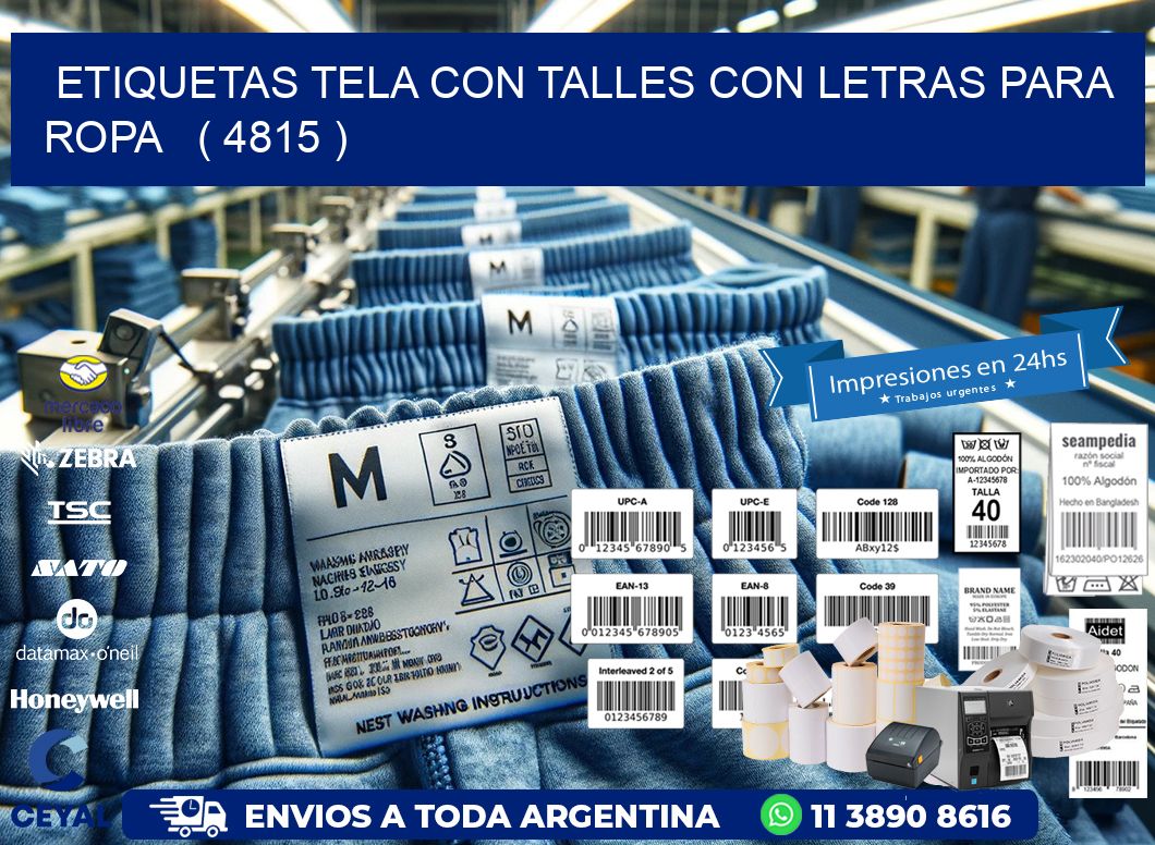 ETIQUETAS TELA CON TALLES CON LETRAS PARA ROPA   ( 4815 )