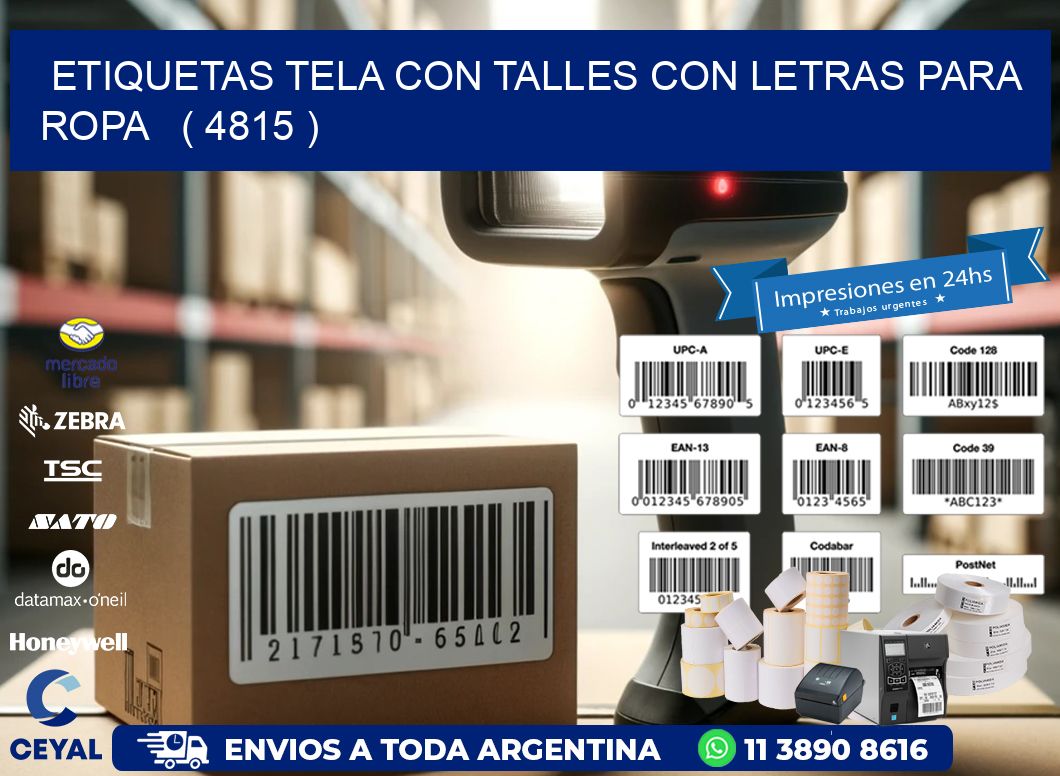 ETIQUETAS TELA CON TALLES CON LETRAS PARA ROPA   ( 4815 )