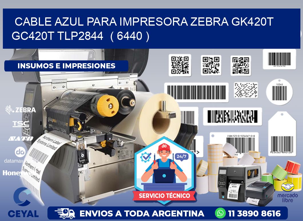 cable azul para impresora zebra GK420T GC420T TLP2844  ( 6440 )