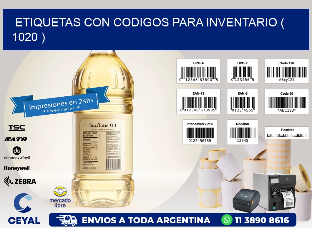 ETIQUETAS CON CODIGOS PARA INVENTARIO ( 1020 )