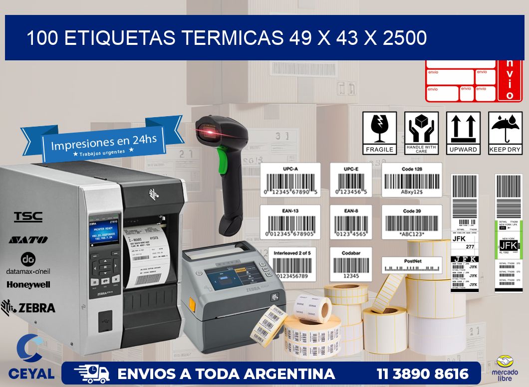 100 ETIQUETAS TERMICAS 49 x 43 x 2500