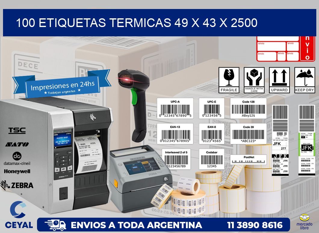 100 ETIQUETAS TERMICAS 49 x 43 x 2500