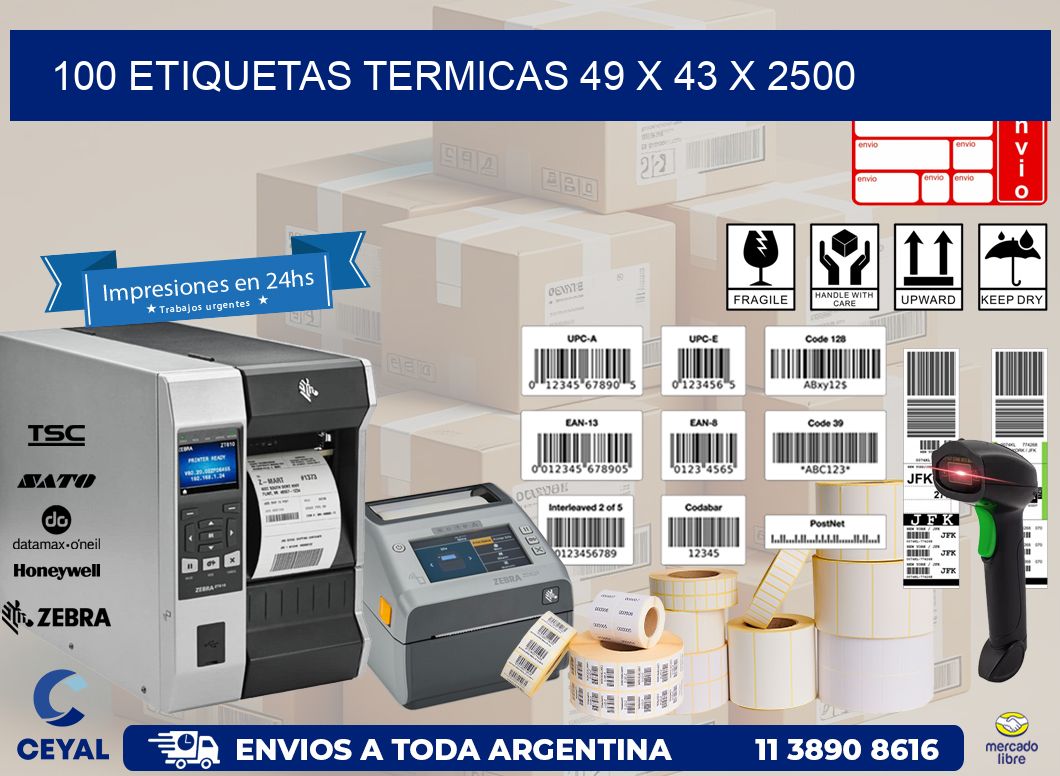 100 ETIQUETAS TERMICAS 49 x 43 x 2500