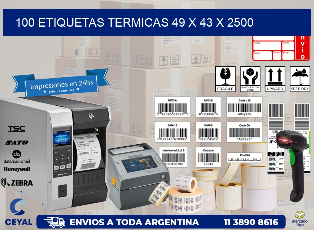 100 ETIQUETAS TERMICAS 49 x 43 x 2500