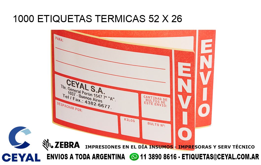 1000 ETIQUETAS TERMICAS 52 x 26