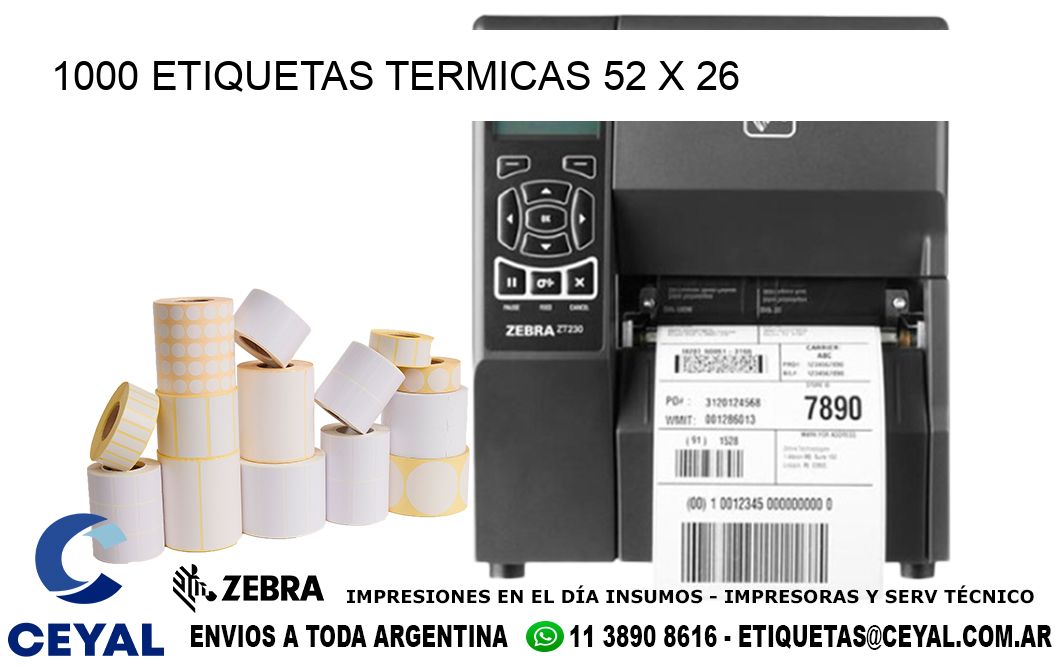 1000 ETIQUETAS TERMICAS 52 x 26