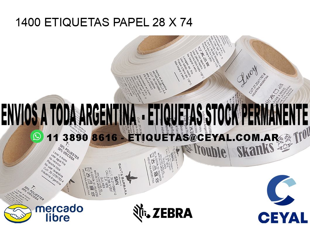 1400 ETIQUETAS PAPEL 28 x 74