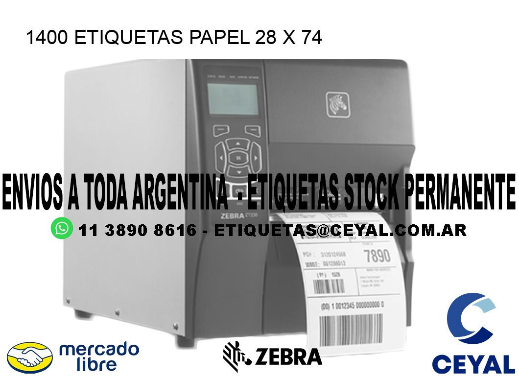 1400 ETIQUETAS PAPEL 28 x 74