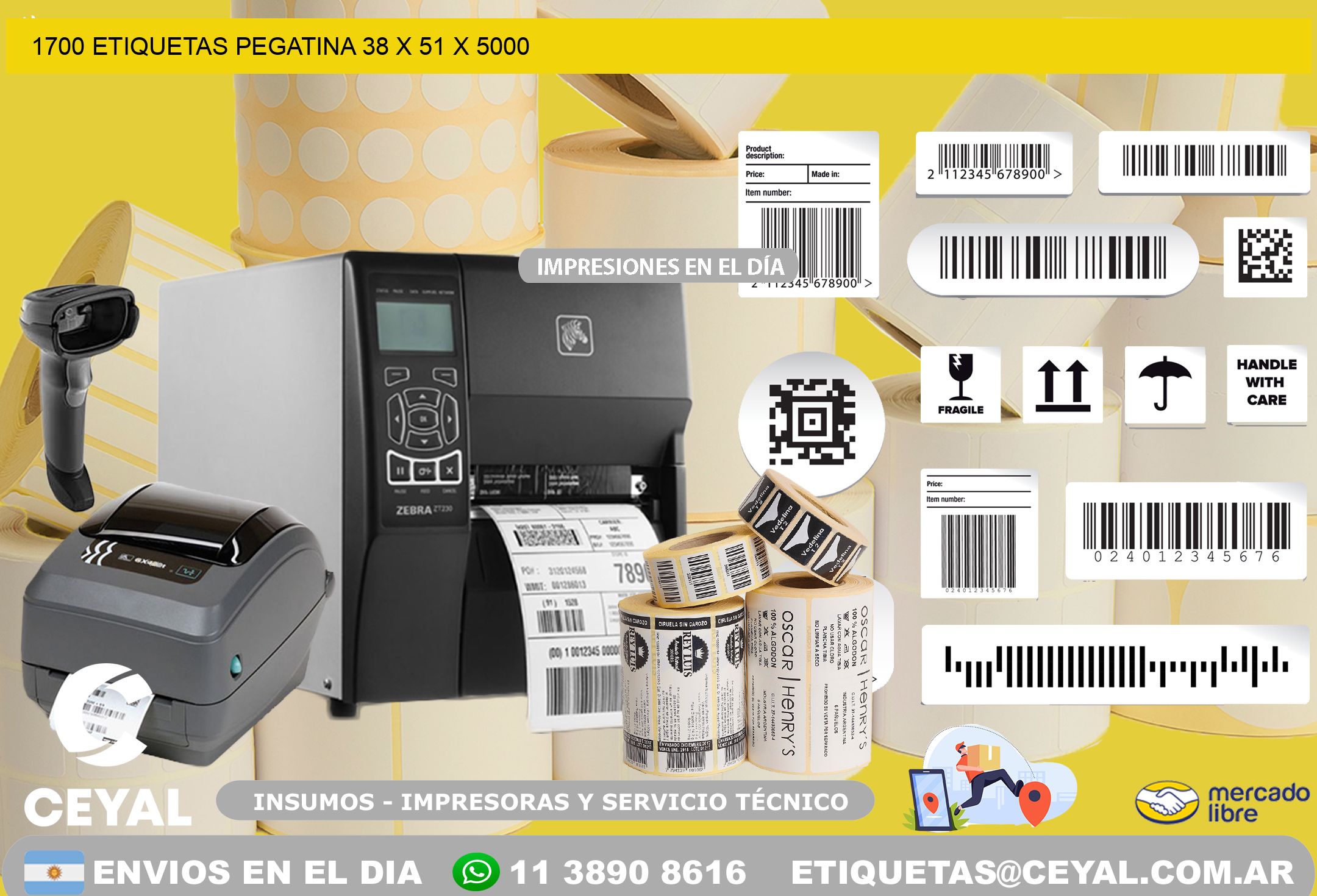 1700 ETIQUETAS PEGATINA 38 x 51 x 5000