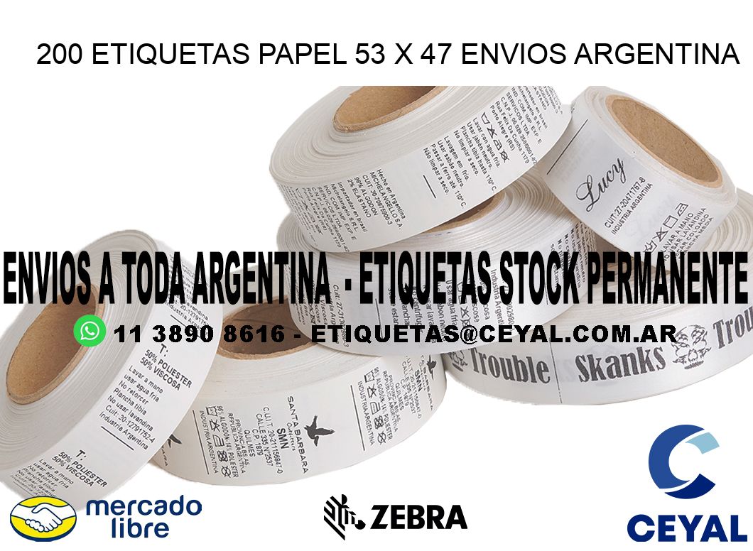 200 ETIQUETAS PAPEL 53 x 47 ENVIOS ARGENTINA