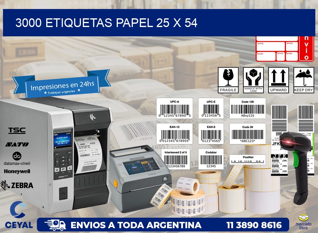 3000 ETIQUETAS PAPEL 25 x 54