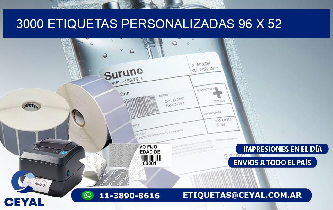 3000 ETIQUETAS PERSONALIZADAS 96 x 52