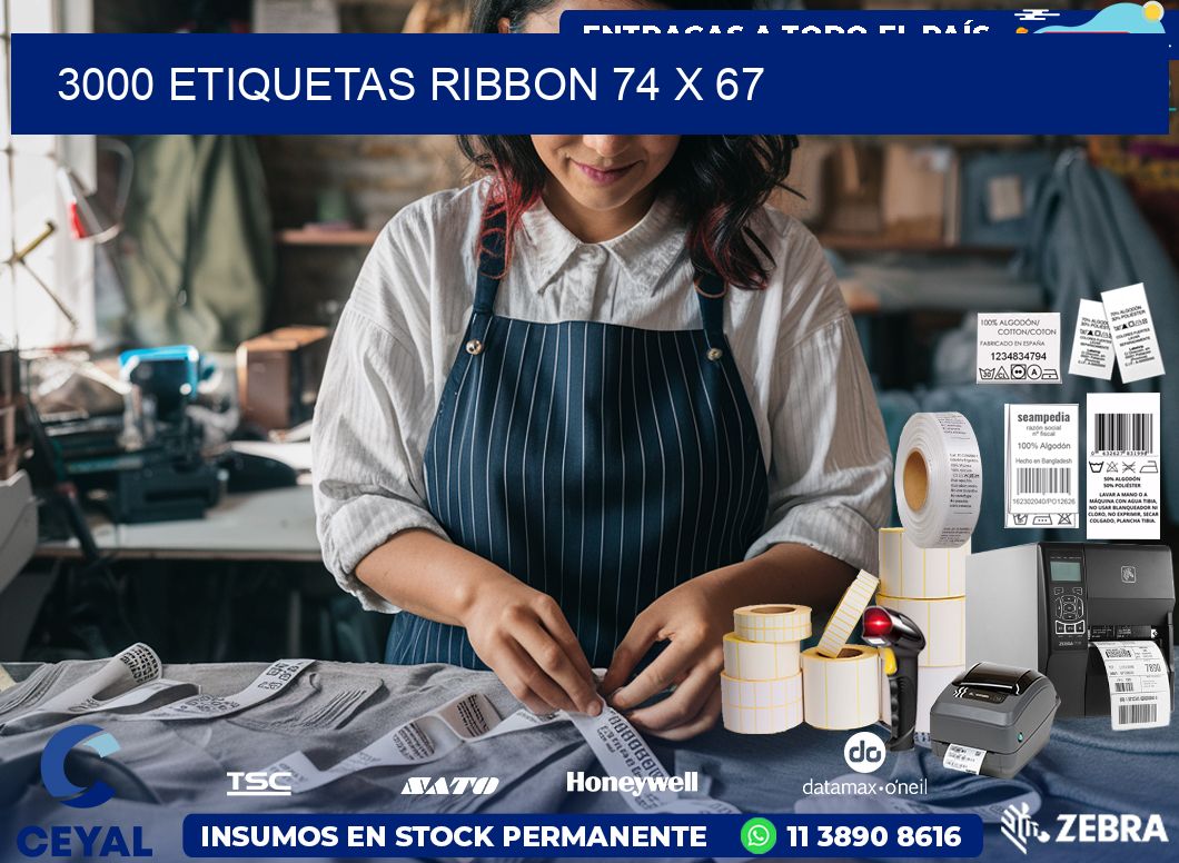 3000 ETIQUETAS RIBBON 74 x 67